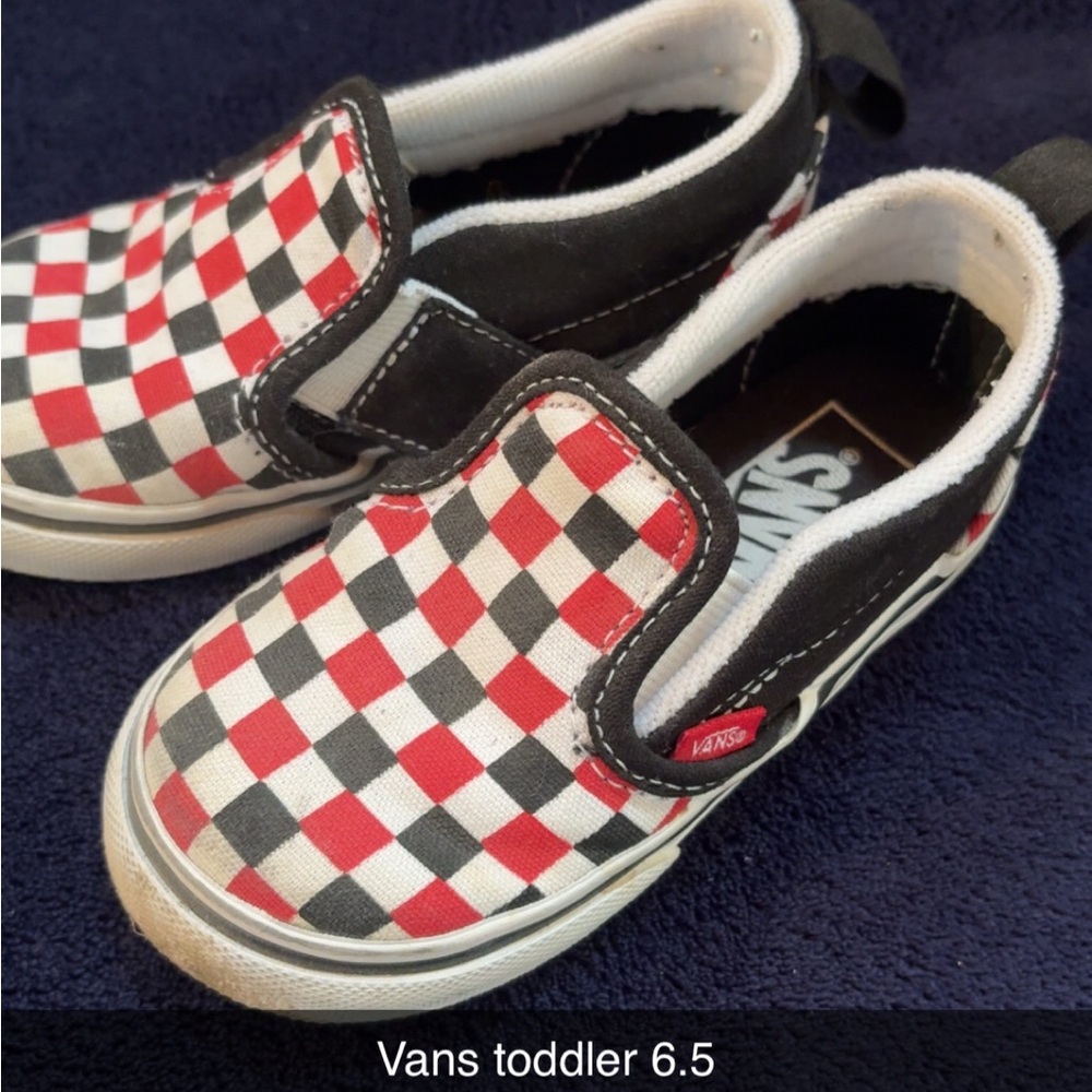 Vans Kids Checkerboard Slip-On Shoes - Red and Black